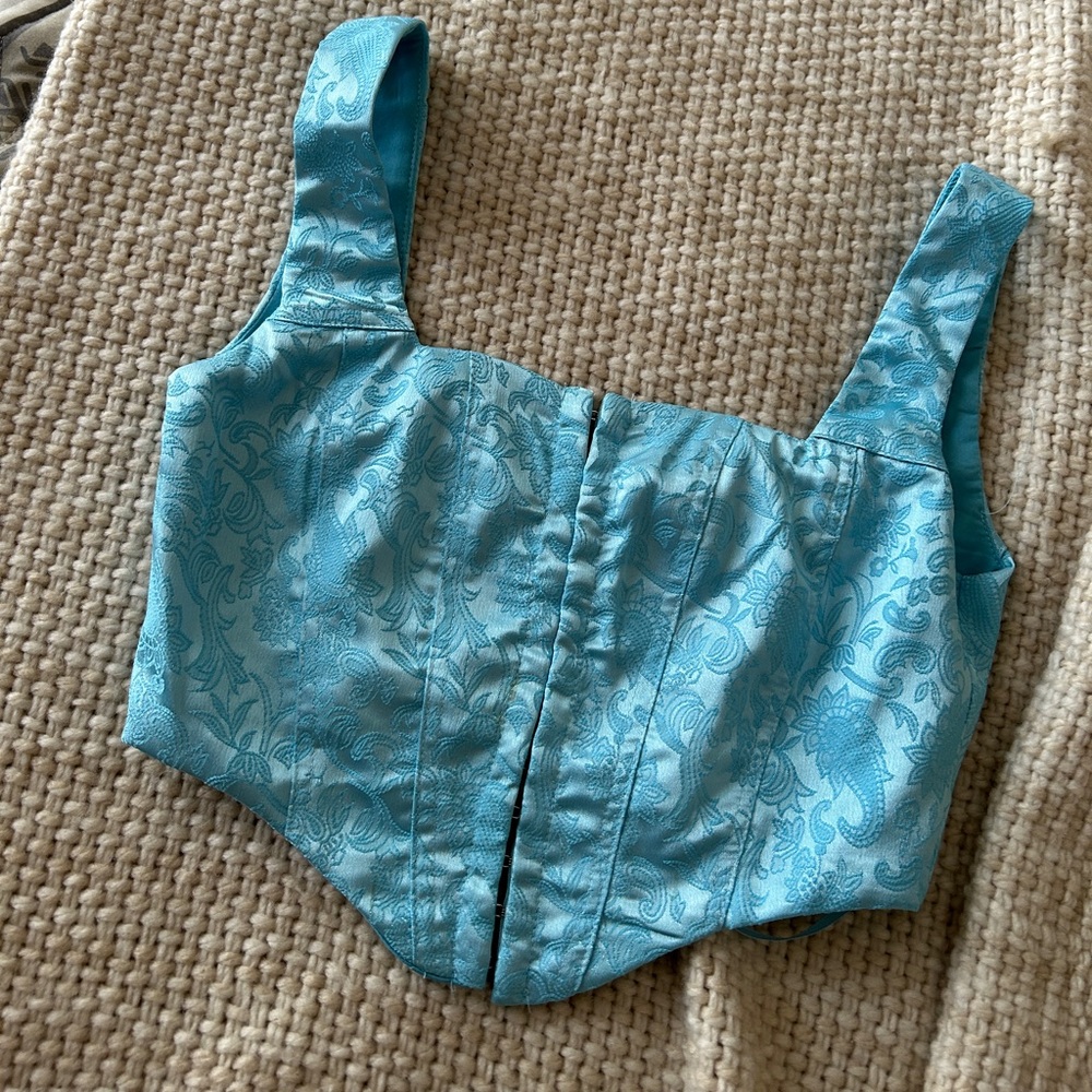 Princess Polly Paisley Teal Satin Brocade Crop Top